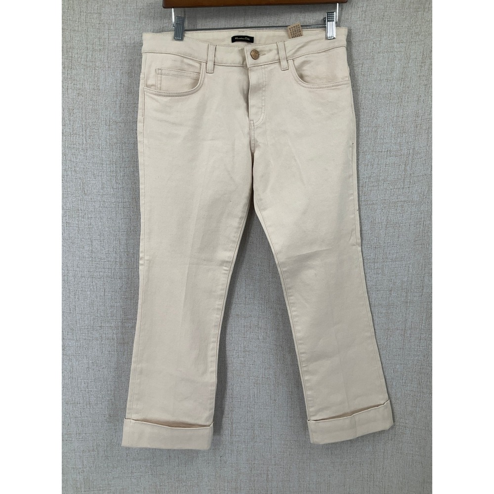 Massimo Dutti Pants Womens‎ 8 Cream Cotton Stretch Crop Cuffed Straight Classic
